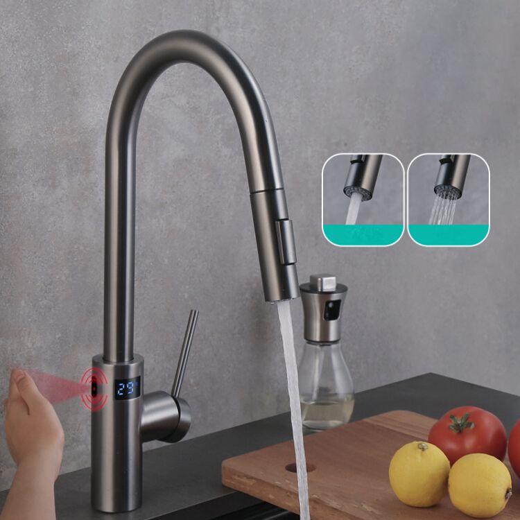 Swivel Spout Kitchen Bar Faucet Touch Sensor with Pull Out Sprayer Clearhalo 'Home Improvement' 'home_improvement' 'home_improvement_kitchen_faucets' 'Kitchen Faucets' 'Kitchen Remodel & Kitchen Fixtures' 'Kitchen Sinks & Faucet Components' 'kitchen_faucets' 1200x1200_549ac9c1-d628-477e-a9e3-9ff8876789b1