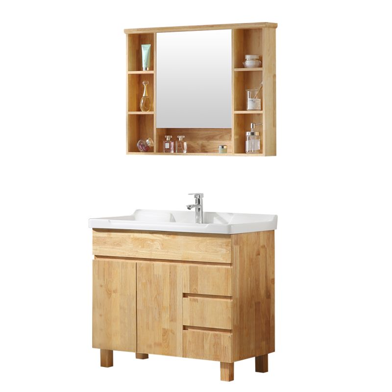 Wood Modern Bathroom Vanity Freestanding Sink Vanity with Mirror Clearhalo 'Bathroom Remodel & Bathroom Fixtures' 'Bathroom Vanities' 'bathroom_vanities' 'Home Improvement' 'home_improvement' 'home_improvement_bathroom_vanities' 1200x1200_549dfab5-cb61-4957-bcd2-ee13c0845929