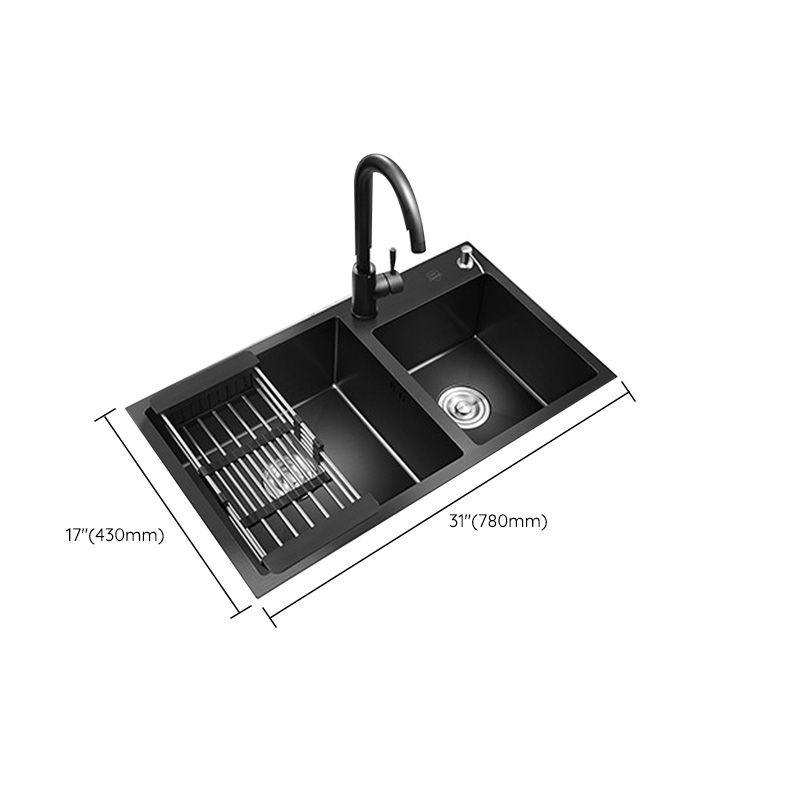 Single Bowl Black Kitchen Sink with Drain Assembly Drop-In Contemporary Sink Clearhalo 'Home Improvement' 'home_improvement' 'home_improvement_kitchen_sinks' 'Kitchen Remodel & Kitchen Fixtures' 'Kitchen Sinks & Faucet Components' 'Kitchen Sinks' 'kitchen_sinks' 1200x1200_54bc2e28-3f9d-4b2d-97f9-774f131322c7