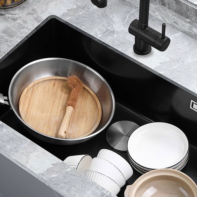 Contemporary Black Sink Single Bowl Overflow Hole Kitchen Sink with Faucet Clearhalo 'Home Improvement' 'home_improvement' 'home_improvement_kitchen_sinks' 'Kitchen Remodel & Kitchen Fixtures' 'Kitchen Sinks & Faucet Components' 'Kitchen Sinks' 'kitchen_sinks' 1200x1200_54dedfb2-bcff-40f8-95a7-768f8f2df840