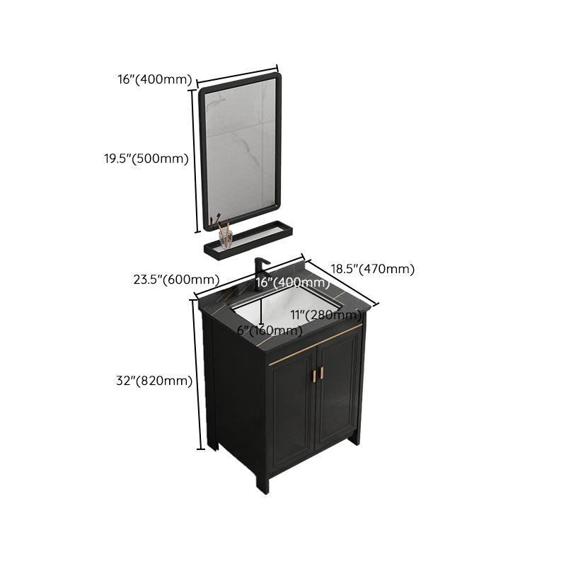 Black Bath Vanity Single Sink Metal Frame Mirror Vanity with Soft Close Door Clearhalo 'Bathroom Remodel & Bathroom Fixtures' 'Bathroom Vanities' 'bathroom_vanities' 'Home Improvement' 'home_improvement' 'home_improvement_bathroom_vanities' 1200x1200_550bef00-b7e2-4e36-bb17-67a0e44fa182