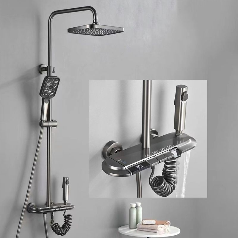 Modern Shower Set Brass Adjustable Spray Pattern Wall Mounted Shower Combo Clearhalo 'Bathroom Remodel & Bathroom Fixtures' 'Home Improvement' 'home_improvement' 'home_improvement_shower_faucets' 'Shower Faucets & Systems' 'shower_faucets' 'Showers & Bathtubs Plumbing' 'Showers & Bathtubs' 1200x1200_5537f6da-1173-4290-a775-ace9a23c5a86