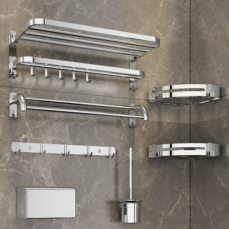 Contemporary Bath Hardware Set in Stainless Steel Chrome Robe Hooks/Towel Bar Clearhalo 'Bathroom Hardware Sets' 'Bathroom Hardware' 'Bathroom Remodel & Bathroom Fixtures' 'bathroom_hardware_sets' 'Home Improvement' 'home_improvement' 'home_improvement_bathroom_hardware_sets' 1200x1200_554c6a28-2b22-4c3b-8ee1-66ba17961b02