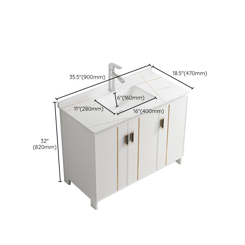 Single Sink Vanity Set White Mirror 2 Doors Freestanding Metal Frame Vanity Clearhalo 'Bathroom Remodel & Bathroom Fixtures' 'Bathroom Vanities' 'bathroom_vanities' 'Home Improvement' 'home_improvement' 'home_improvement_bathroom_vanities' 1200x1200_555271e9-3c46-4b87-be3e-63b460bfaa9e