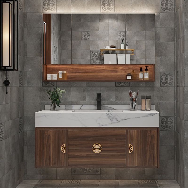 Wood Frame Vanity 2 Drawers Wall Mount Single Sink Rectangle Bathroom Vanity with Mirror Clearhalo 'Bathroom Remodel & Bathroom Fixtures' 'Bathroom Vanities' 'bathroom_vanities' 'Home Improvement' 'home_improvement' 'home_improvement_bathroom_vanities' 1200x1200_5573796b-717a-49e9-9c86-4da1dca77bff