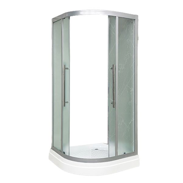 Double Sliding Rounded Shower Stall Frosted Tempered Glass Shower Kit Clearhalo 'Bathroom Remodel & Bathroom Fixtures' 'Home Improvement' 'home_improvement' 'home_improvement_shower_stalls_enclosures' 'Shower Stalls & Enclosures' 'shower_stalls_enclosures' 'Showers & Bathtubs' 1200x1200_558c7b49-4353-4666-8214-b0d10ae12474