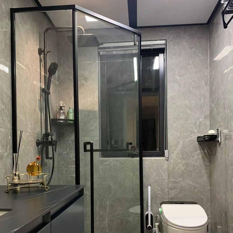 Shower Stall Black Semi-Frameless Black Corner Neo-Angle Shower Stall Clearhalo 'Bathroom Remodel & Bathroom Fixtures' 'Home Improvement' 'home_improvement' 'home_improvement_shower_stalls_enclosures' 'Shower Stalls & Enclosures' 'shower_stalls_enclosures' 'Showers & Bathtubs' 1200x1200_560d9b18-a186-4250-8200-96605ef7e504