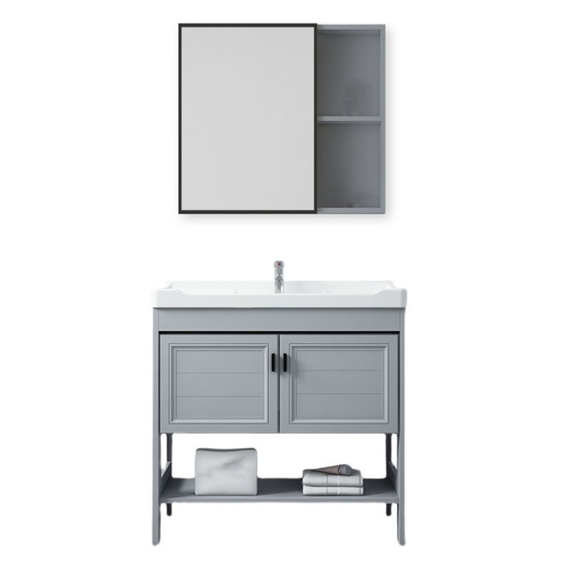 Shelving Included Bath Vanity Freestanding Grey Single Sink 2 Doors Metal Frame Vanity Clearhalo 'Bathroom Remodel & Bathroom Fixtures' 'Bathroom Vanities' 'bathroom_vanities' 'Home Improvement' 'home_improvement' 'home_improvement_bathroom_vanities' 1200x1200_5624c6df-4896-4c2f-a2c9-f341a8eb36ae