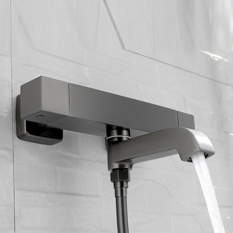 Black Tub Filler Wall-Mounted Brass Single Knob Handle Swivel Tub Filler with Handshower Clearhalo 'Bathroom Remodel & Bathroom Fixtures' 'Bathtub Faucets' 'bathtub_faucets' 'Home Improvement' 'home_improvement' 'home_improvement_bathtub_faucets' 1200x1200_562a7f70-40d5-4ac5-b417-6d63c26eecea