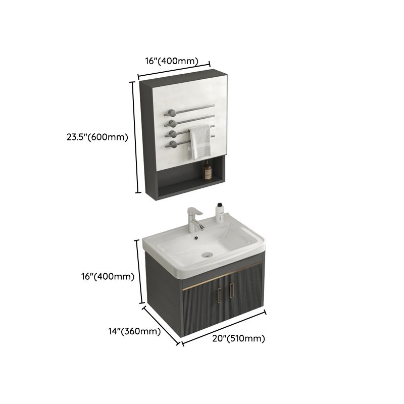 Glam Vanity Single Sink Wall Mounted 2 Doors Metal Frame Rectangular Vanity with Mirror Clearhalo 'Bathroom Remodel & Bathroom Fixtures' 'Bathroom Vanities' 'bathroom_vanities' 'Home Improvement' 'home_improvement' 'home_improvement_bathroom_vanities' 1200x1200_562ce602-7fcf-49d7-87e6-9af15fcbe3b5