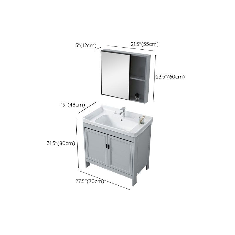 Vanity Glam Mirror Single Sink Metal Frame Freestanding Grey Faucet Vanity with Doors Clearhalo 'Bathroom Remodel & Bathroom Fixtures' 'Bathroom Vanities' 'bathroom_vanities' 'Home Improvement' 'home_improvement' 'home_improvement_bathroom_vanities' 1200x1200_564291d6-7863-4ff5-a8ad-3be0e48781f7