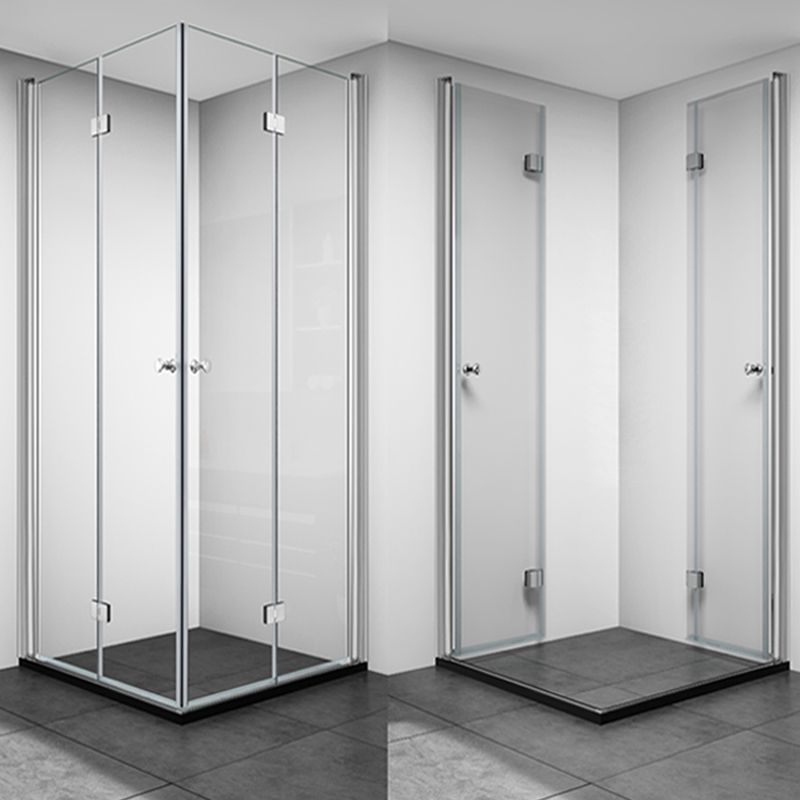 Silver Tempered Glass Folding Hinge Frameless Shower Bath Door Clearhalo 'Bathroom Remodel & Bathroom Fixtures' 'Home Improvement' 'home_improvement' 'home_improvement_shower_tub_doors' 'Shower and Tub Doors' 'shower_tub_doors' 'Showers & Bathtubs' 1200x1200_56559ef2-84c2-46d4-901f-56f0abeb0ab0