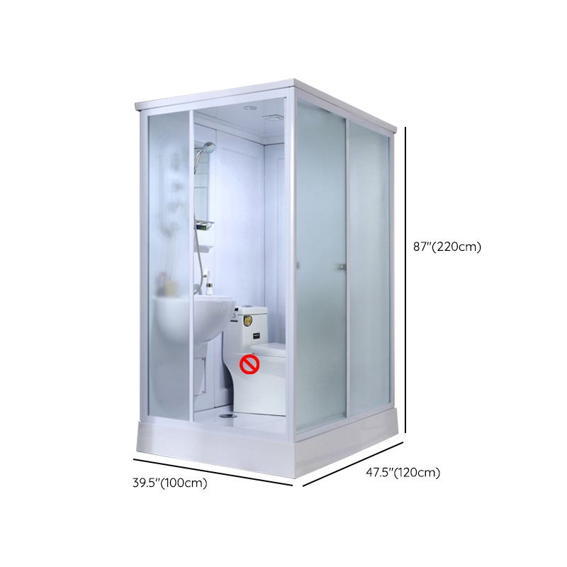 Frosted Glass Single Sliding Shower Enclosure Framed Shower Kit in White Clearhalo 'Bathroom Remodel & Bathroom Fixtures' 'Home Improvement' 'home_improvement' 'home_improvement_shower_stalls_enclosures' 'Shower Stalls & Enclosures' 'shower_stalls_enclosures' 'Showers & Bathtubs' 1200x1200_567b4cf2-17b5-414f-b973-709774d781bf