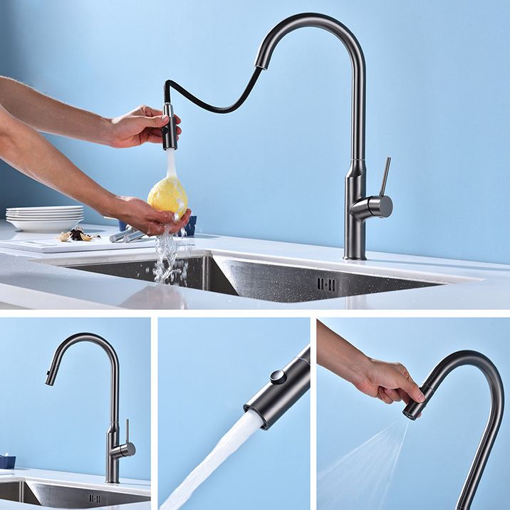 Modern Kitchen Faucet Stainless Steel 1-Handle High Arc Retractable Kitchen Faucet Clearhalo 'Home Improvement' 'home_improvement' 'home_improvement_kitchen_faucets' 'Kitchen Faucets' 'Kitchen Remodel & Kitchen Fixtures' 'Kitchen Sinks & Faucet Components' 'kitchen_faucets' 1200x1200_569b4e40-c527-49cd-8466-a6c626cefc2d