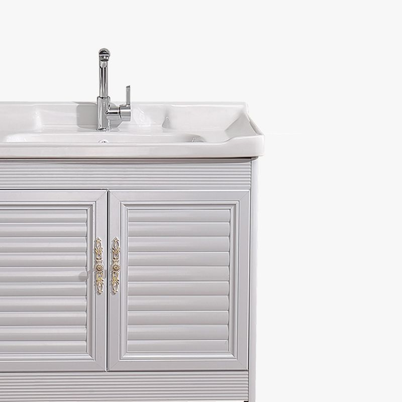 White Freestanding Vanity Rectangular 2 Doors Metal Frame Mirror Single Sink Vanity Clearhalo 'Bathroom Remodel & Bathroom Fixtures' 'Bathroom Vanities' 'bathroom_vanities' 'Home Improvement' 'home_improvement' 'home_improvement_bathroom_vanities' 1200x1200_56b9e592-11a5-4a07-a51c-f2ff8017f050