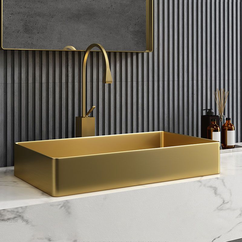 Contemporary Bathroom Sink Metal Rectangular Vessel Bathroom Sink with ...