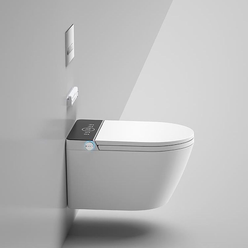 Elongated Smart Bidet Wall-Mounted White Ceramic Foot Sensor Flush Heated Seat Bidet Clearhalo 'Bathroom Remodel & Bathroom Fixtures' 'Bidets' 'Home Improvement' 'home_improvement' 'home_improvement_bidets' 'Toilets & Bidets' 1200x1200_56beda08-8180-4582-af87-189d6d6d835b