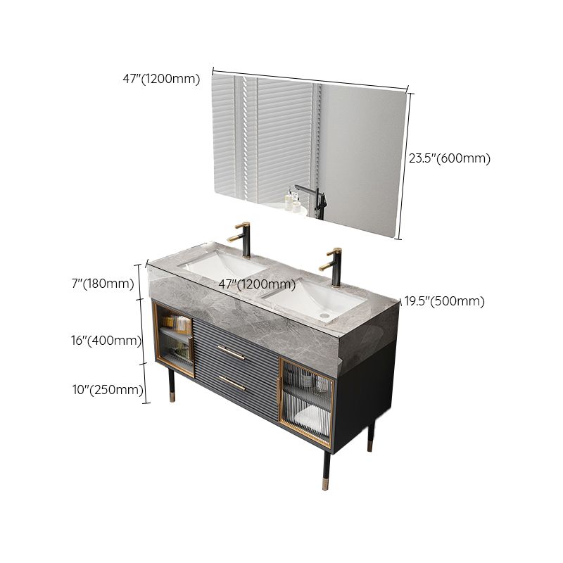 Single Sink Vanity Set Stone Top Mirror Freestanding Drawers Grey Bathroom Vanity Clearhalo 'Bathroom Remodel & Bathroom Fixtures' 'Bathroom Vanities' 'bathroom_vanities' 'Home Improvement' 'home_improvement' 'home_improvement_bathroom_vanities' 1200x1200_56e74ed8-6fb1-42c9-b381-d3540cabffd8