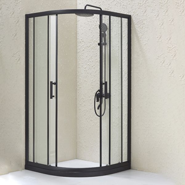Black Framed Shower Kit Double Sliding Rounded Shower Kit with 2 Door Handle Clearhalo 'Bathroom Remodel & Bathroom Fixtures' 'Home Improvement' 'home_improvement' 'home_improvement_shower_stalls_enclosures' 'Shower Stalls & Enclosures' 'shower_stalls_enclosures' 'Showers & Bathtubs' 1200x1200_572f07ee-7b57-49d2-9952-bf2aa608207c