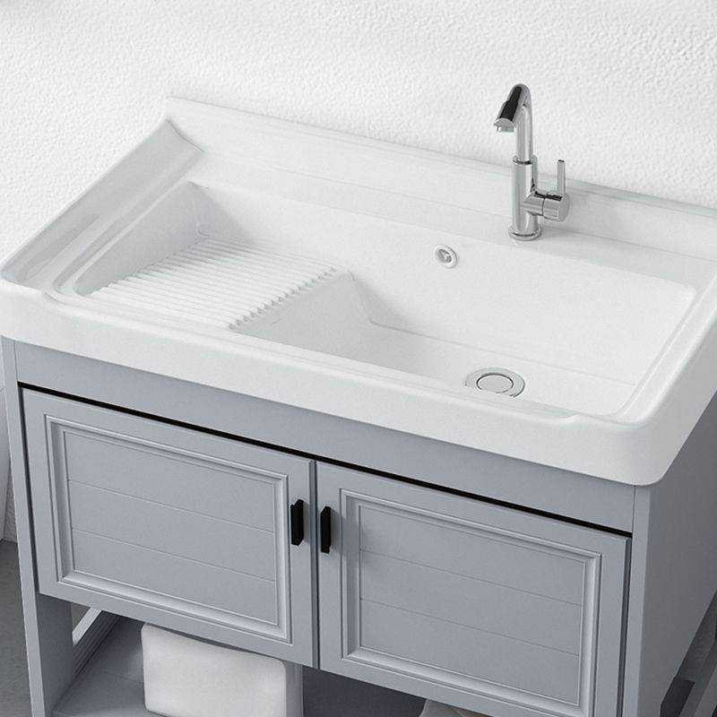 Modern Console Sink Porcelain Rectangular with Right Basin and Faucet Trough Sink Clearhalo 'Bathroom Remodel & Bathroom Fixtures' 'Bathroom Sinks & Faucet Components' 'Bathroom Sinks' 'bathroom_sink' 'Home Improvement' 'home_improvement' 'home_improvement_bathroom_sink' 1200x1200_574fa3d1-4625-490a-b446-5728d2212830