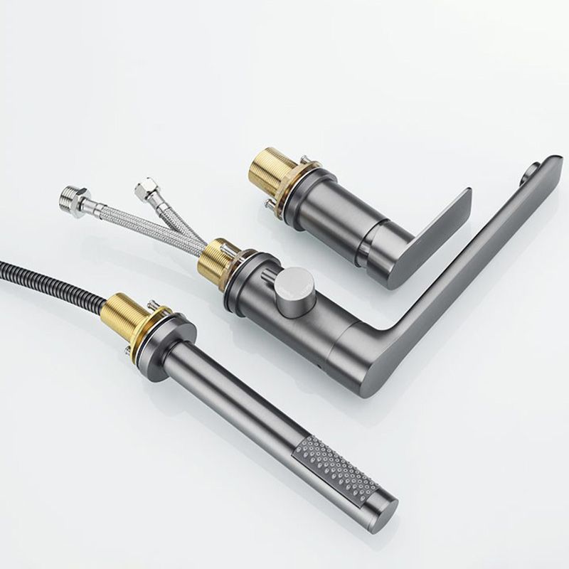 Modern Bathtub Faucet Deck Mounted Roman Tub Faucet Trim with Handshower Clearhalo 'Bathroom Remodel & Bathroom Fixtures' 'Bathtub Faucets' 'bathtub_faucets' 'Home Improvement' 'home_improvement' 'home_improvement_bathtub_faucets' 1200x1200_575f2d71-52eb-4b20-8c9c-d02cc0009b61