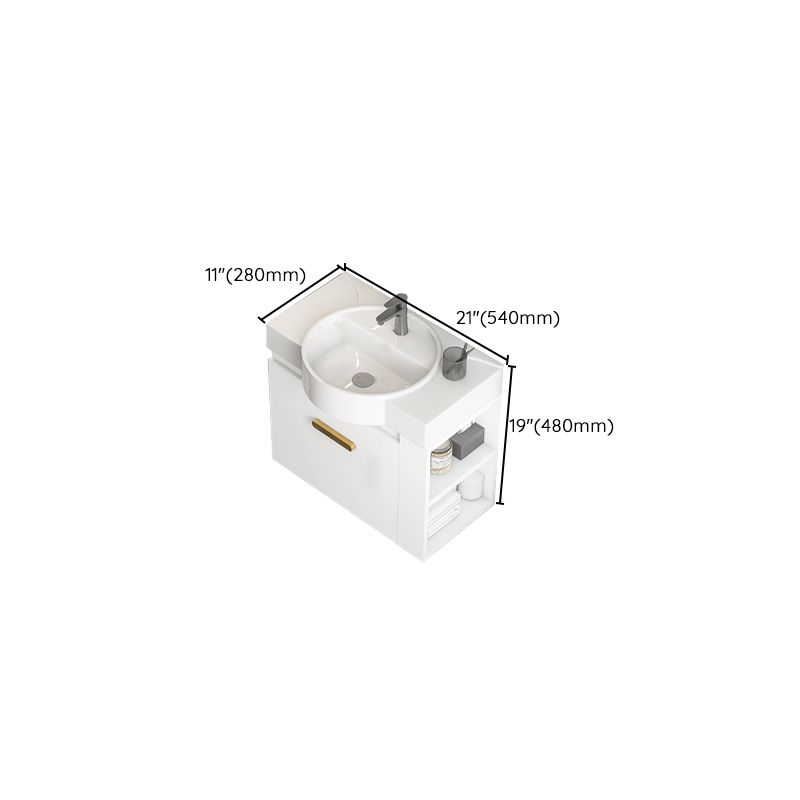 Single Sink Glam Bathroom Vanity White Ceramic Round Wall Mount Vanity Set Clearhalo 'Bathroom Remodel & Bathroom Fixtures' 'Bathroom Vanities' 'bathroom_vanities' 'Home Improvement' 'home_improvement' 'home_improvement_bathroom_vanities' 1200x1200_577655e9-c6f0-4a93-a621-91936f1fd31a