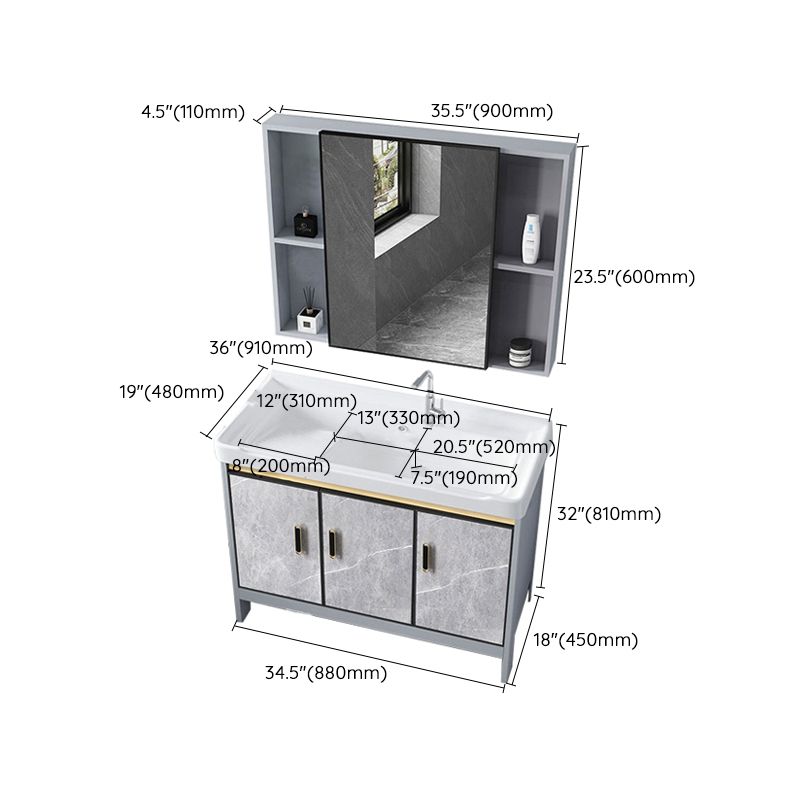 Metal Freestanding Sink Vanity Modern Mirror Cabinet Bathroom Vanity Set in Gray Clearhalo 'Bathroom Remodel & Bathroom Fixtures' 'Bathroom Vanities' 'bathroom_vanities' 'Home Improvement' 'home_improvement' 'home_improvement_bathroom_vanities' 1200x1200_5788378b-a61c-4f97-a5e8-d8ace56e1f26
