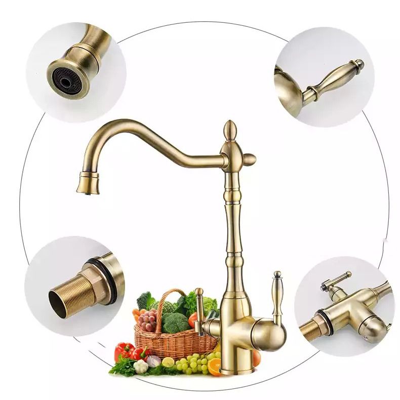 Traditional Bridge Kitchen Faucet 2-Handle Bridge Kitchen Faucet in Gold Clearhalo 'Home Improvement' 'home_improvement' 'home_improvement_kitchen_faucets' 'Kitchen Faucets' 'Kitchen Remodel & Kitchen Fixtures' 'Kitchen Sinks & Faucet Components' 'kitchen_faucets' 1200x1200_57a2ced9-872a-4787-bc9b-91f68c00fc86