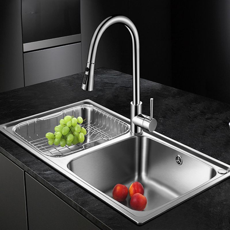 Classic Style Kitchen Sink Stainless Steel 1 Holes Kitchen Sink with Drain Strainer Kit Clearhalo 'Home Improvement' 'home_improvement' 'home_improvement_kitchen_sinks' 'Kitchen Remodel & Kitchen Fixtures' 'Kitchen Sinks & Faucet Components' 'Kitchen Sinks' 'kitchen_sinks' 1200x1200_57b5507f-83f8-4186-ba9f-2afba1555851