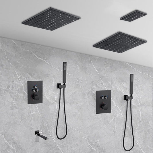Matte Black Rain Shower System with Hand Shower Square Shower Set Clearhalo 'Bathroom Remodel & Bathroom Fixtures' 'Home Improvement' 'home_improvement' 'home_improvement_shower_faucets' 'Shower Faucets & Systems' 'shower_faucets' 'Showers & Bathtubs Plumbing' 'Showers & Bathtubs' 1200x1200_580302f9-a3f0-4bb2-9b8a-349944fffa56