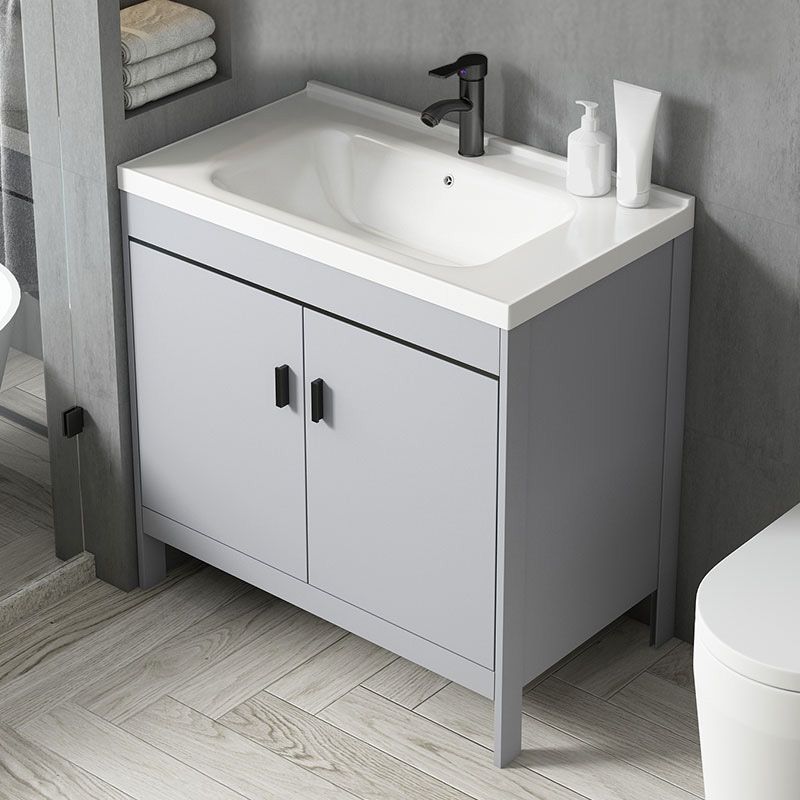 Contemporary Sink Vanity Freestanding Mirror Cabinet Open Console with Sink Set Clearhalo 'Bathroom Remodel & Bathroom Fixtures' 'Bathroom Vanities' 'bathroom_vanities' 'Home Improvement' 'home_improvement' 'home_improvement_bathroom_vanities' 1200x1200_5814647c-d5a2-4651-a429-8161bcca18c2
