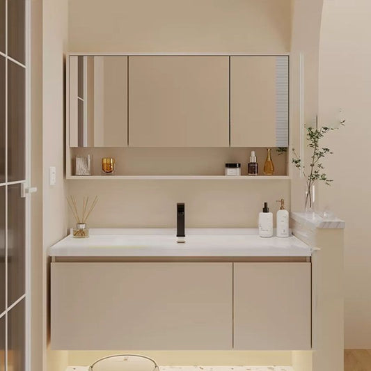 Modern White Wall Mounted Standard Wood Open Console with Sink Set Clearhalo 'Bathroom Remodel & Bathroom Fixtures' 'Bathroom Vanities' 'bathroom_vanities' 'Home Improvement' 'home_improvement' 'home_improvement_bathroom_vanities' 1200x1200_582800e7-c3f2-4e89-870f-0234c777023c