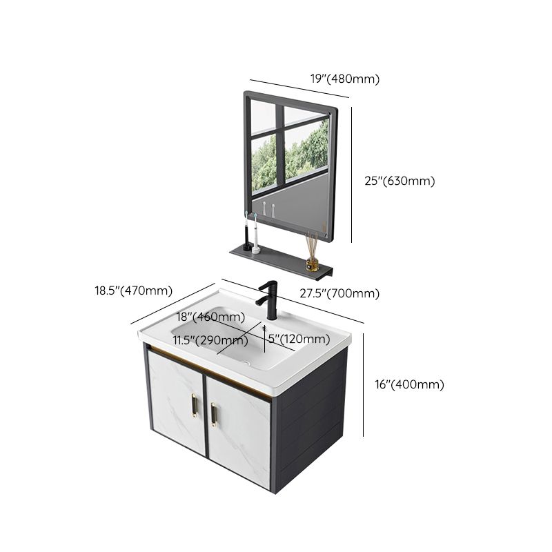 Sink Vanity Wall Mounted Mirror Drawers Ceramic Bathroom Vanity with Faucet Clearhalo 'Bathroom Remodel & Bathroom Fixtures' 'Bathroom Vanities' 'bathroom_vanities' 'Home Improvement' 'home_improvement' 'home_improvement_bathroom_vanities' 1200x1200_582ddc92-ea12-47c9-8ccd-2ea485c8475a