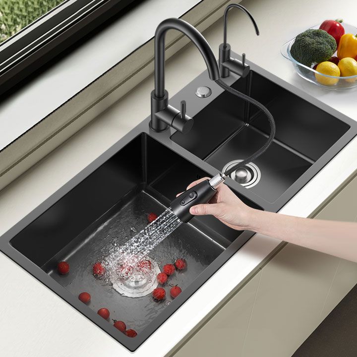 Modern Kitchen Double Basin Black Kitchen Sink with Soundproofing Clearhalo 'Home Improvement' 'home_improvement' 'home_improvement_kitchen_sinks' 'Kitchen Remodel & Kitchen Fixtures' 'Kitchen Sinks & Faucet Components' 'Kitchen Sinks' 'kitchen_sinks' 1200x1200_582e2f30-9bee-402c-961f-68add5791031