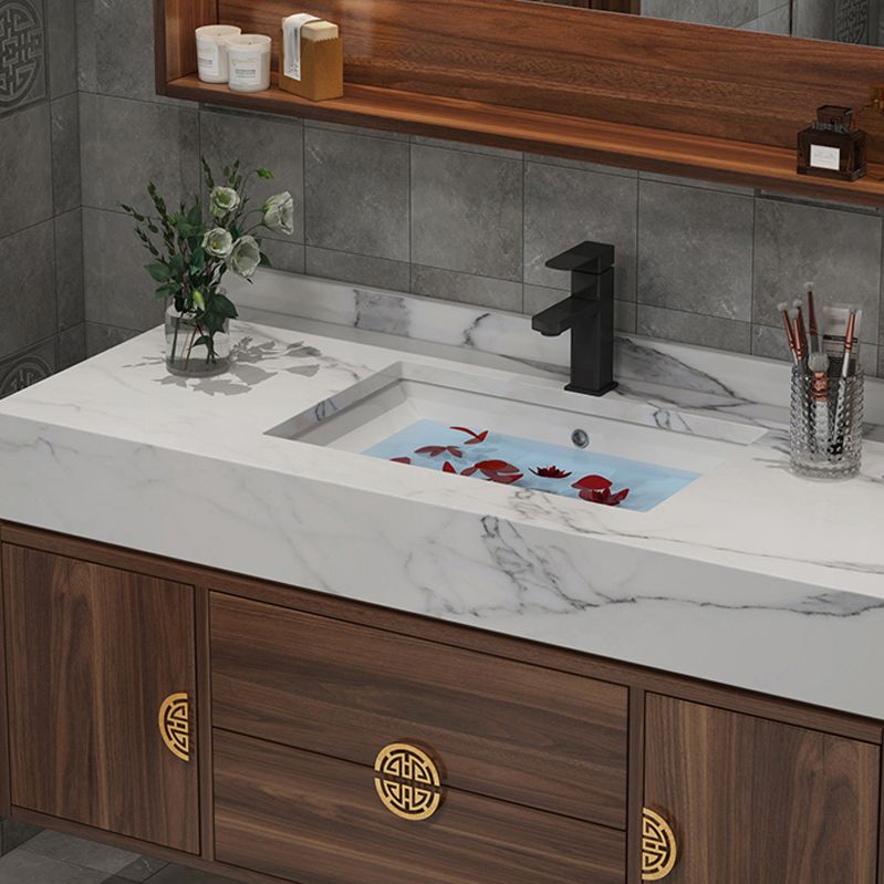 Modern Farmhouse Sink Cabinet Carrara Marble with Soft Close Door Bathroom Vanity Set Clearhalo 'Bathroom Remodel & Bathroom Fixtures' 'Bathroom Vanities' 'bathroom_vanities' 'Home Improvement' 'home_improvement' 'home_improvement_bathroom_vanities' 1200x1200_583a953b-7756-4d10-876c-2180e4804376