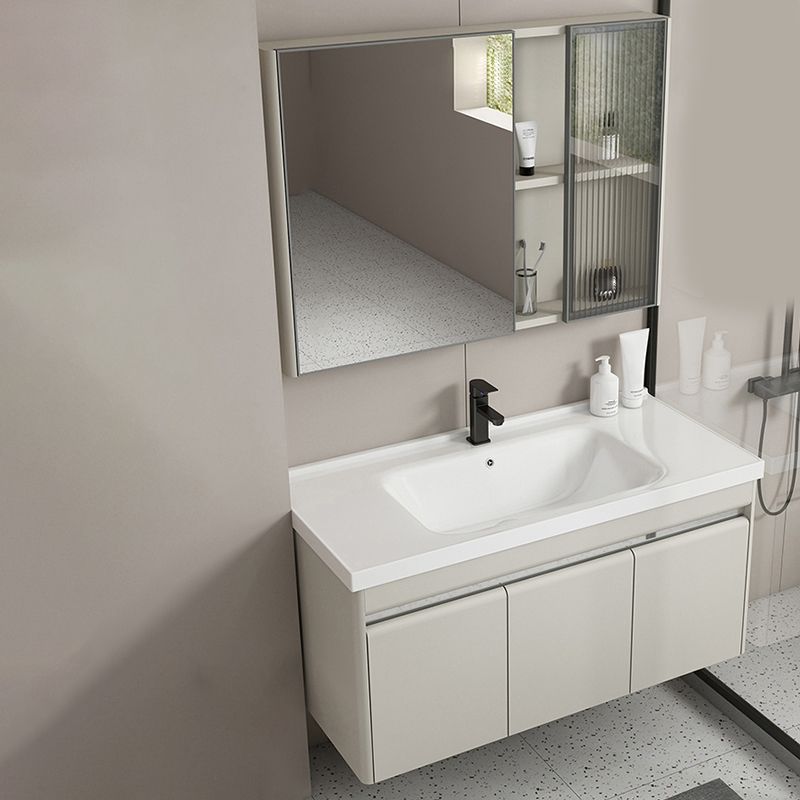 Modern Metal Sink Vanity Wall Mount Khaki Tone Bathroom Vanity with Mirror Cabinet Clearhalo 'Bathroom Remodel & Bathroom Fixtures' 'Bathroom Vanities' 'bathroom_vanities' 'Home Improvement' 'home_improvement' 'home_improvement_bathroom_vanities' 1200x1200_5841e4ff-83a7-417a-8b2d-8535b28f1d10