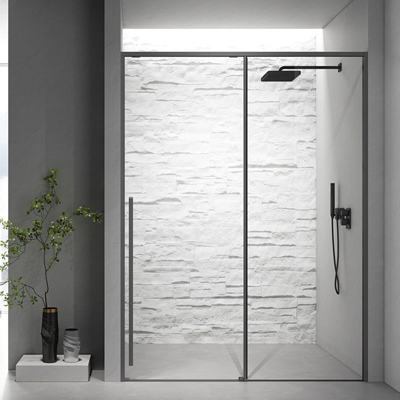 Gray Narrow Side Shower Door Single Sliding Door Tempered Glass Shower Door Clearhalo 'Bathroom Remodel & Bathroom Fixtures' 'Home Improvement' 'home_improvement' 'home_improvement_shower_tub_doors' 'Shower and Tub Doors' 'shower_tub_doors' 'Showers & Bathtubs' 1200x1200_584b23e5-9114-4622-9a08-8994a85193f5