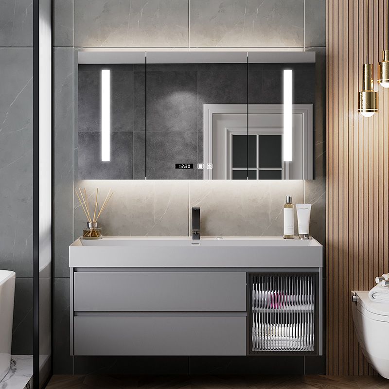 Contemporary Vanity Sink Wooden Wall-Mounted Bathroom Vanity Cabinet in Gray Clearhalo 'Bathroom Remodel & Bathroom Fixtures' 'Bathroom Vanities' 'bathroom_vanities' 'Home Improvement' 'home_improvement' 'home_improvement_bathroom_vanities' 1200x1200_585738d0-2c73-49f0-8aca-f8d27959d960