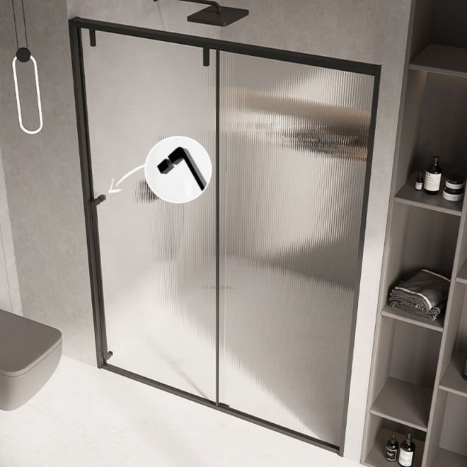 Glass and Metal Shower Door Simple One-Line Shower Black Bath Door Clearhalo 'Bathroom Remodel & Bathroom Fixtures' 'Home Improvement' 'home_improvement' 'home_improvement_shower_tub_doors' 'Shower and Tub Doors' 'shower_tub_doors' 'Showers & Bathtubs' 1200x1200_586d6bd1-f582-43a2-b58e-9a4142d45714