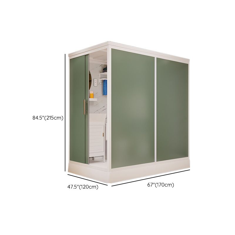 Frosted Glass Shower Enclosure Framed Single Sliding Shower Enclosure in White Clearhalo 'Bathroom Remodel & Bathroom Fixtures' 'Home Improvement' 'home_improvement' 'home_improvement_shower_stalls_enclosures' 'Shower Stalls & Enclosures' 'shower_stalls_enclosures' 'Showers & Bathtubs' 1200x1200_587536bd-3335-43e6-88f1-3f06f26193a8