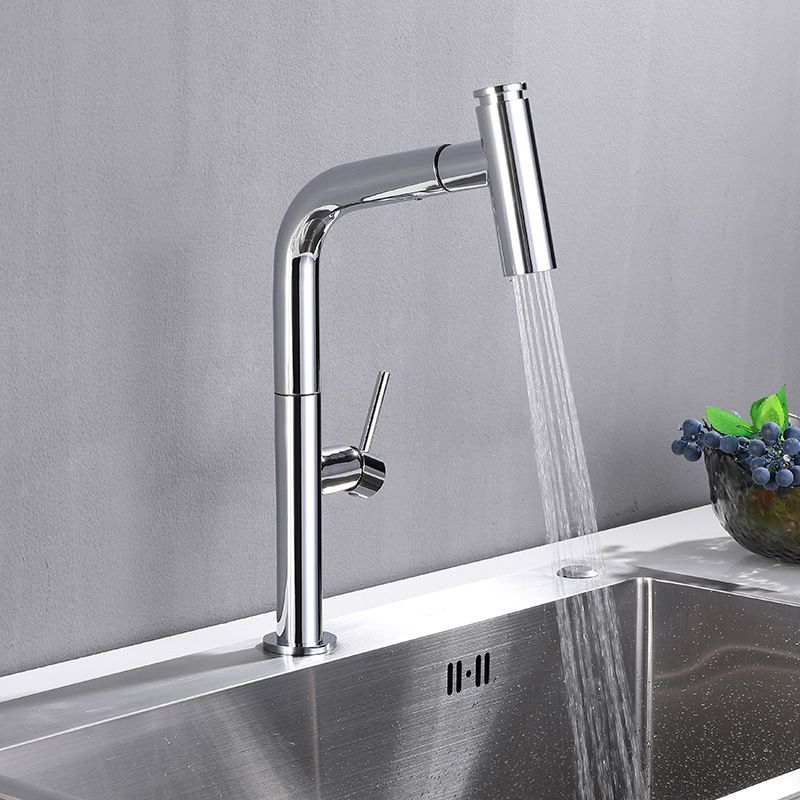 Modern Pull Down Single Handle Kitchen Faucet 1 Hold Faucet with Pull Out Sprayer Clearhalo 'Home Improvement' 'home_improvement' 'home_improvement_kitchen_faucets' 'Kitchen Faucets' 'Kitchen Remodel & Kitchen Fixtures' 'Kitchen Sinks & Faucet Components' 'kitchen_faucets' 1200x1200_58937377-5333-4549-8306-84b5ec25b700