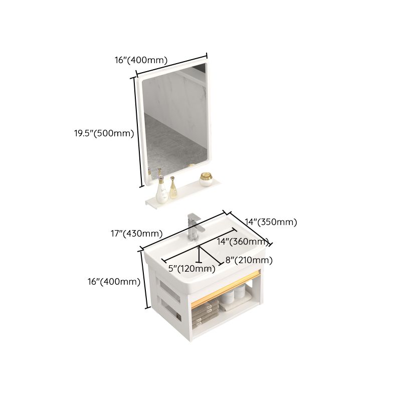 Wall Mounted Vanity Set White Storage Shelf Faucet Sink Vanity with Mirror Clearhalo 'Bathroom Remodel & Bathroom Fixtures' 'Bathroom Vanities' 'bathroom_vanities' 'Home Improvement' 'home_improvement' 'home_improvement_bathroom_vanities' 1200x1200_58c4960c-4635-4c82-8b71-0a8388d2baf5