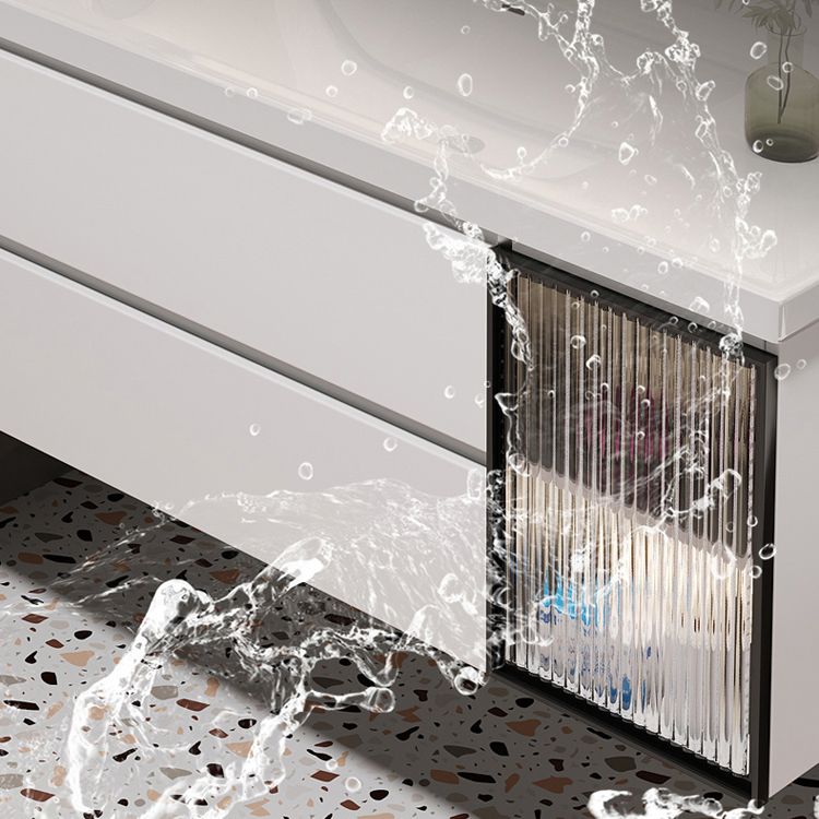 2 Drawers Vanity White Metal Frame Wall Mount Rectangular Mirror Single Sink Vanity Clearhalo 'Bathroom Remodel & Bathroom Fixtures' 'Bathroom Vanities' 'bathroom_vanities' 'Home Improvement' 'home_improvement' 'home_improvement_bathroom_vanities' 1200x1200_58cdc796-e9d2-48d2-9a31-98dd1b381e5f