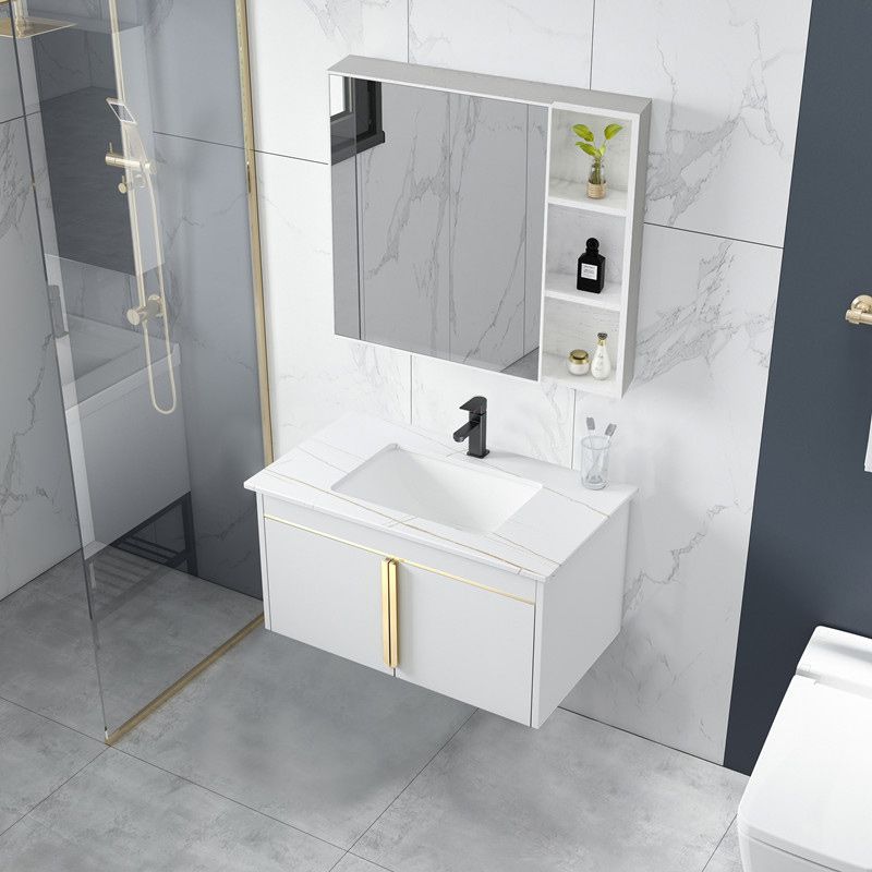 Modern Wall-Mounted Bathroom Sink Vanity Stainless Steel Vanity with Soft Close Door Clearhalo 'Bathroom Remodel & Bathroom Fixtures' 'Bathroom Vanities' 'bathroom_vanities' 'Home Improvement' 'home_improvement' 'home_improvement_bathroom_vanities' 1200x1200_59141336-2b51-4775-bce4-6c41c04b1123