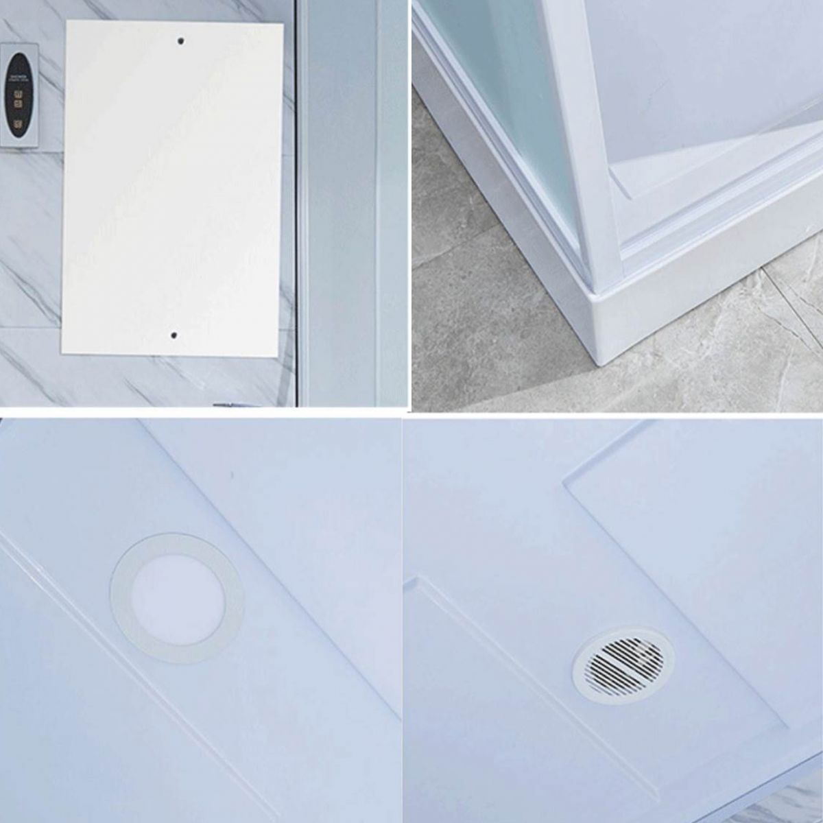 Framed White Shower Stall Square Frosted Corner Shower Kit with Base Included Clearhalo 'Bathroom Remodel & Bathroom Fixtures' 'Home Improvement' 'home_improvement' 'home_improvement_shower_stalls_enclosures' 'Shower Stalls & Enclosures' 'shower_stalls_enclosures' 'Showers & Bathtubs' 1200x1200_59246f5a-f4cf-4552-b705-bd61d98fe7ae