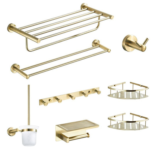 Traditional Brushed Brass Bathroom Accessory As Individual Or As a Set in Metal Clearhalo 'Bathroom Hardware Sets' 'Bathroom Hardware' 'Bathroom Remodel & Bathroom Fixtures' 'bathroom_hardware_sets' 'Home Improvement' 'home_improvement' 'home_improvement_bathroom_hardware_sets' 1200x1200_595d336a-cba4-4ef7-9c55-f0abd35ff718