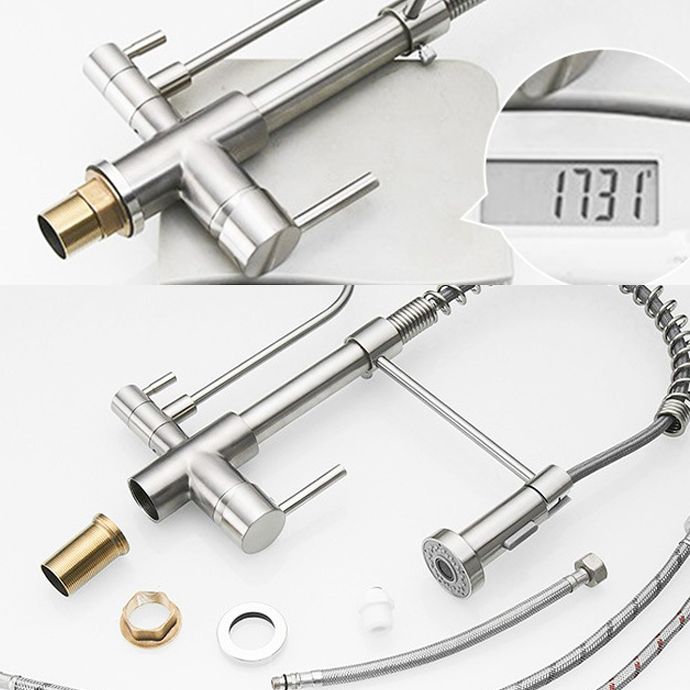 Modern Spring Spout Kitchen Faucet 2-Handle Bar Faucet with 2-Dispenser Clearhalo 'Home Improvement' 'home_improvement' 'home_improvement_kitchen_faucets' 'Kitchen Faucets' 'Kitchen Remodel & Kitchen Fixtures' 'Kitchen Sinks & Faucet Components' 'kitchen_faucets' 1200x1200_5976efca-d57f-4c67-9013-2de1fa434d0c