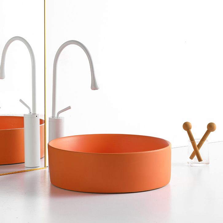 Round White and Orange Trough Bathroom Sink Porcelain Trough Bathroom ...