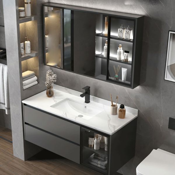Fashionable Grey Bathroom Sink Vanity Two Drawer Wall Mounted Standard Clearhalo 'Bathroom Remodel & Bathroom Fixtures' 'Bathroom Vanities' 'bathroom_vanities' 'Home Improvement' 'home_improvement' 'home_improvement_bathroom_vanities' 1200x1200_59bc5ecf-8cee-4551-a448-72b8bef2fa96