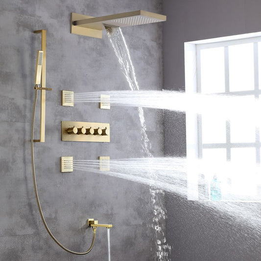 Modern Shower Set Brass Body Jets Adjustable Shower Head Wall Mounted Shower System Clearhalo 'Bathroom Remodel & Bathroom Fixtures' 'Home Improvement' 'home_improvement' 'home_improvement_shower_faucets' 'Shower Faucets & Systems' 'shower_faucets' 'Showers & Bathtubs Plumbing' 'Showers & Bathtubs' 1200x1200_59d9fac5-1f43-4a4b-b104-9680a4444123